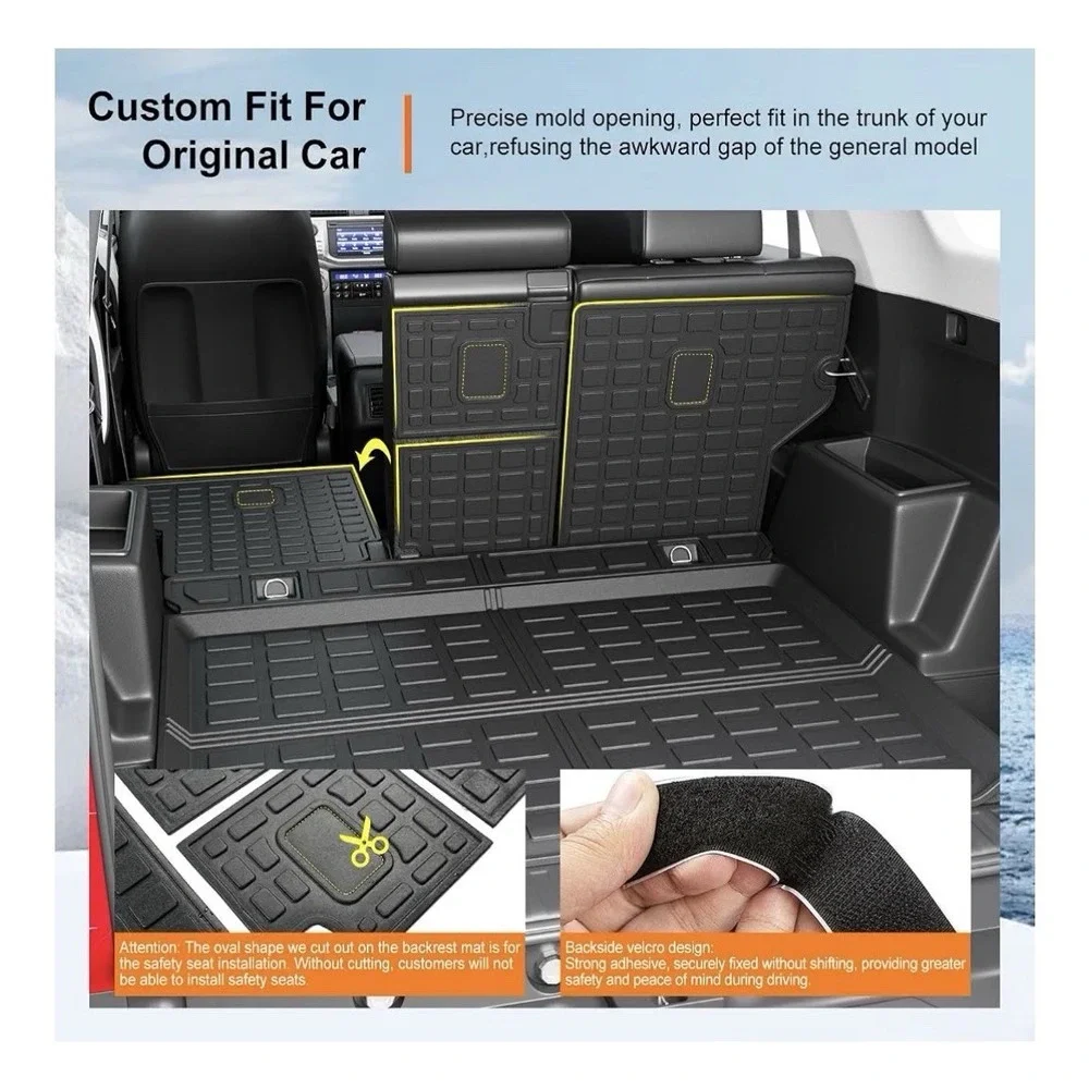 Cargo Mat Set Compatible 2010-2024 Toyota 4Runner 5 Seat Back Seat Protector TPE